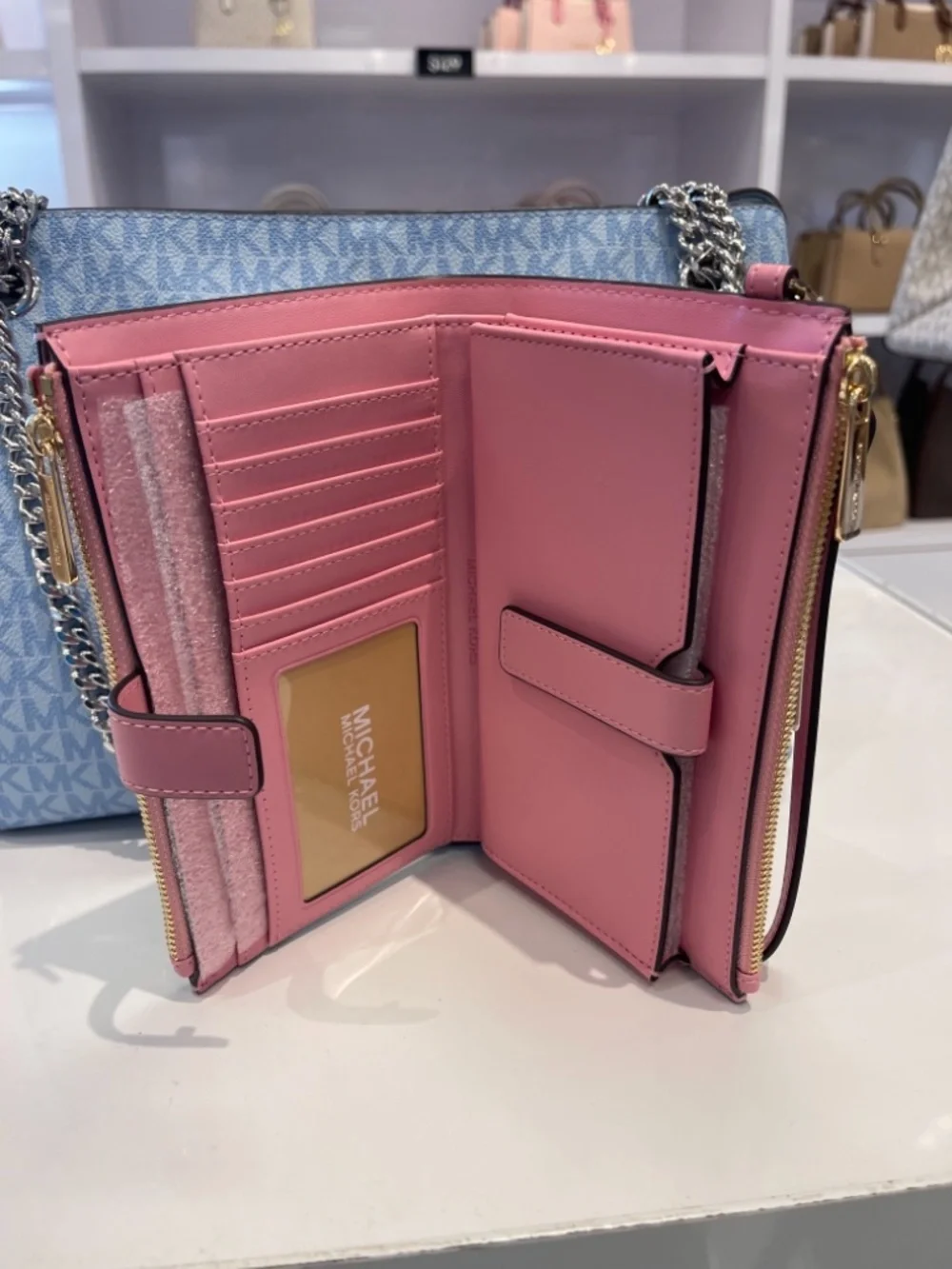 MICHAEL KORS Jet Set Large Double Zip Ombré Signature Logo Wristlet Phone Holder